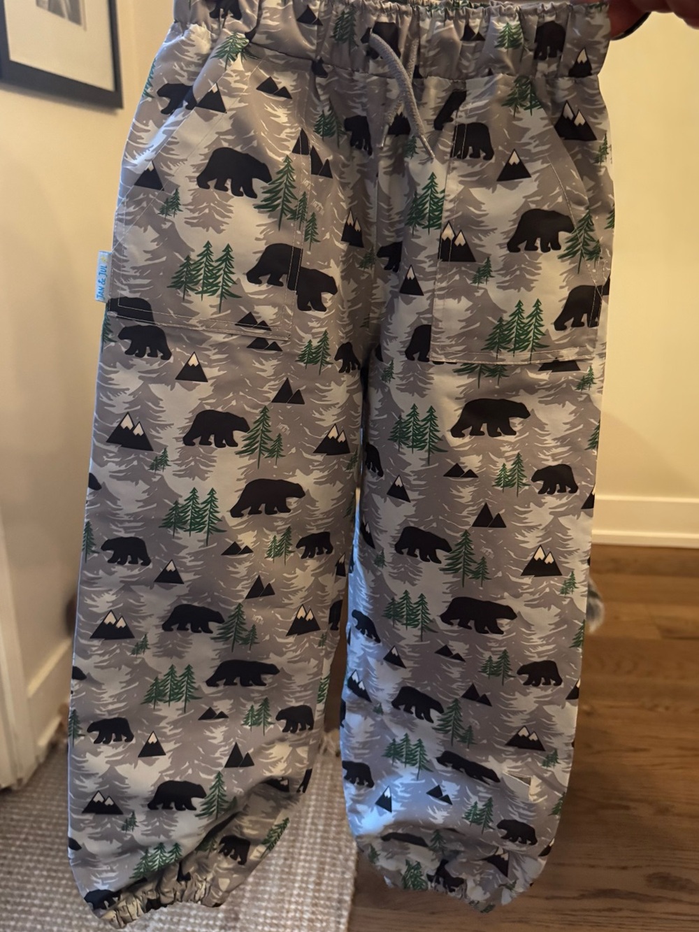 Kids Bear Forest Rain Pants - Gray & Green